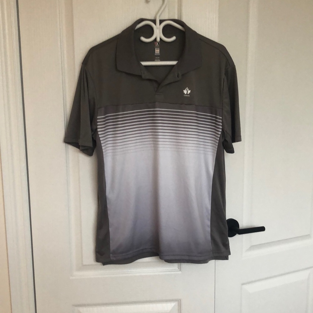 Grey and white 100% polyester polo shirt